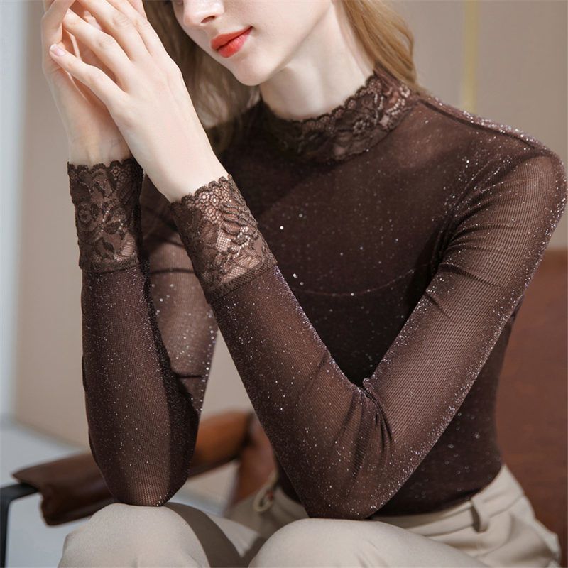 Silk Blouse - Fashion Gauze Bright silk Spliced Lace