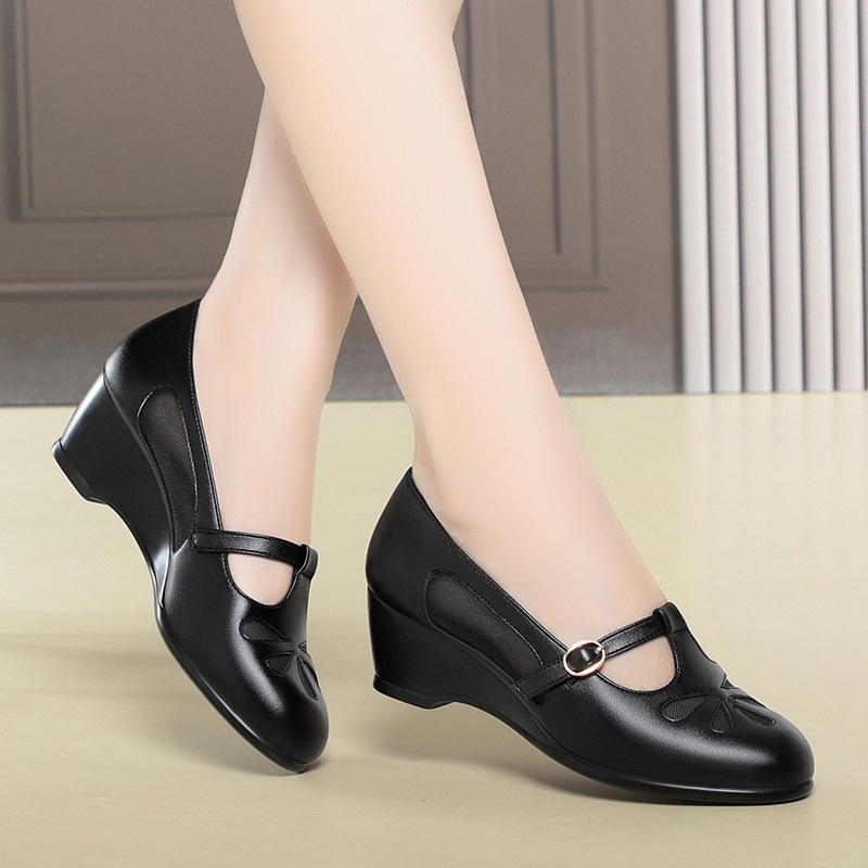 Womens Heels - Middle Aged Women Summer Mesh Cutout