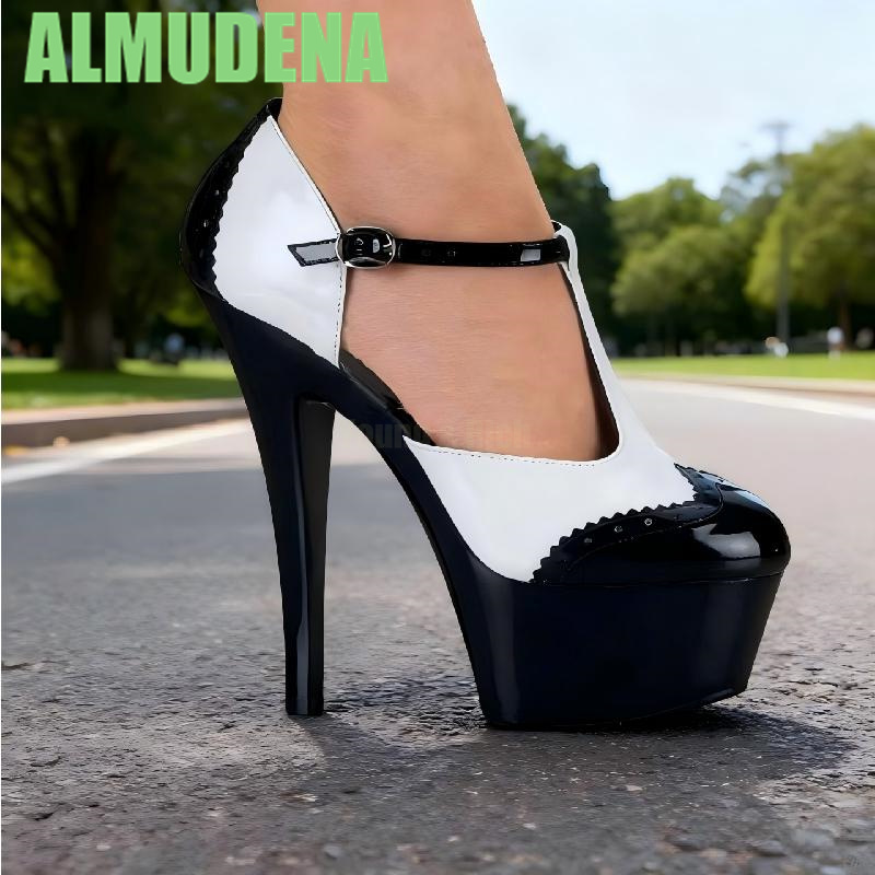 Pump Heel Block - Striped Color Blocked Pump Fashionable Black
