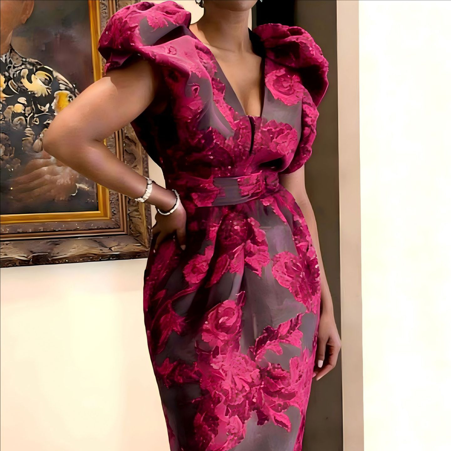 QMANSHA Plus Size Burgundy Flo - đánh giá và giá Midi Dress